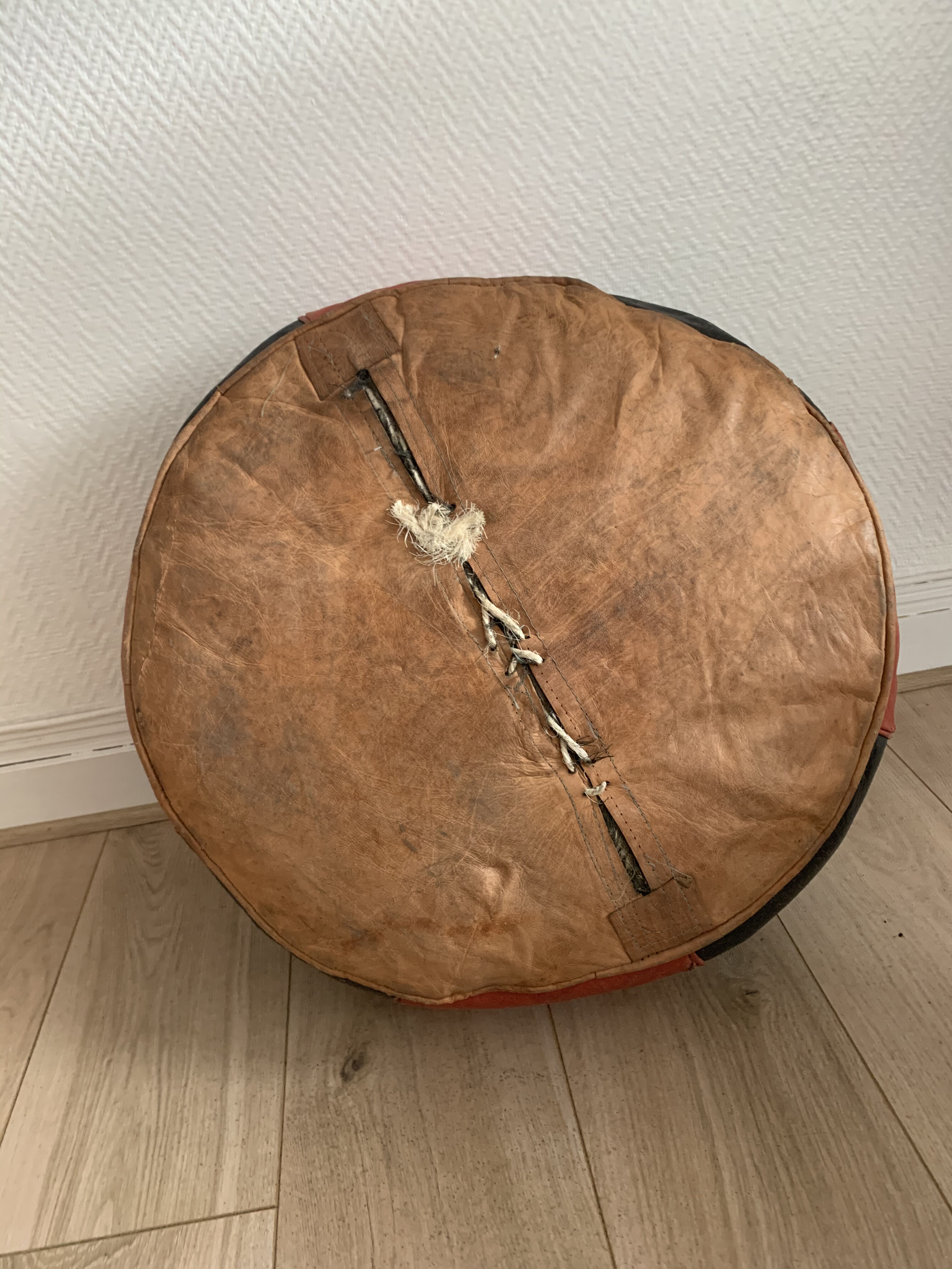 Vintage Moroccan leather pouf