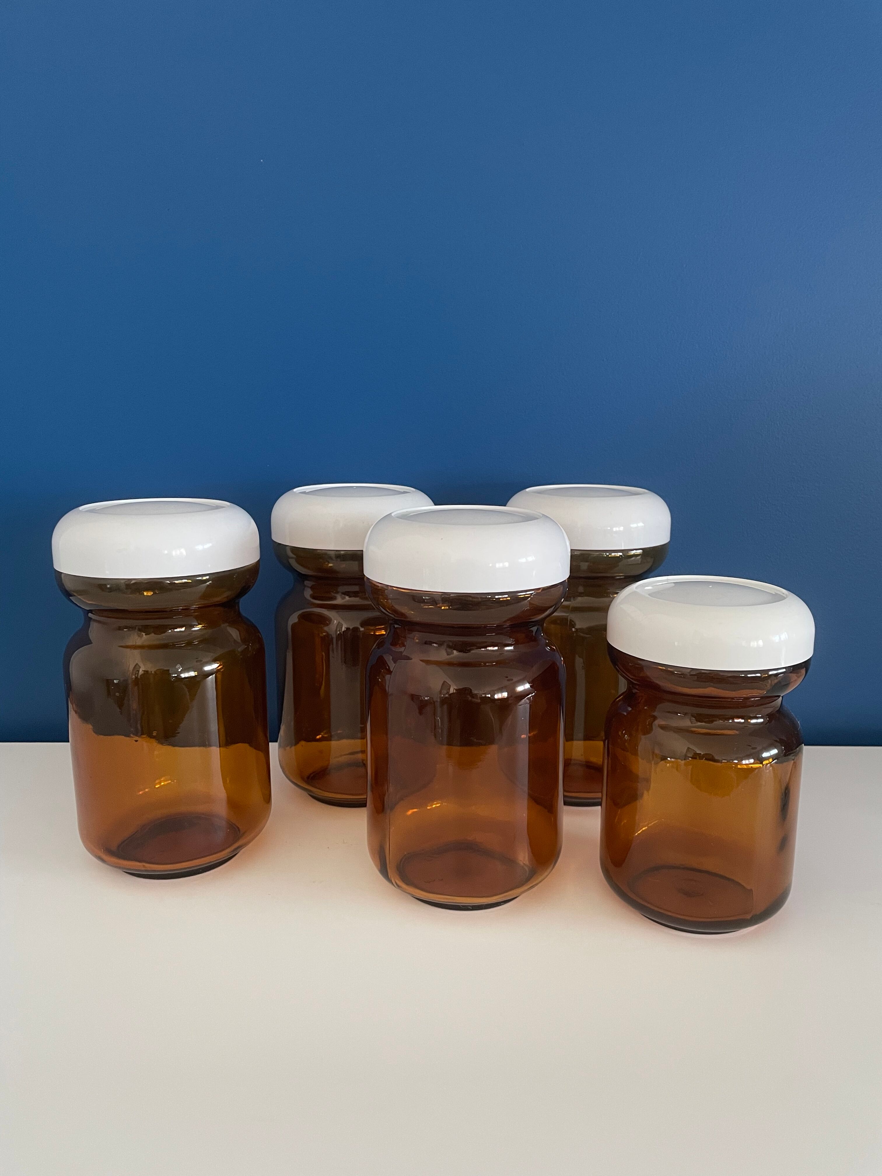 Lot de 5 bocaux / bocal / pot verre vintage
