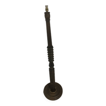 Large vintage turned wooden floor lamp — Brutalist style