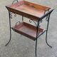 Vintage dessert table in wrought iron and solid wood with double top.