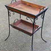 Vintage dessert table in wrought iron and solid wood with double top.