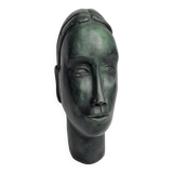 Stylized female head in terracotta, modernist style, signed, 23 cm