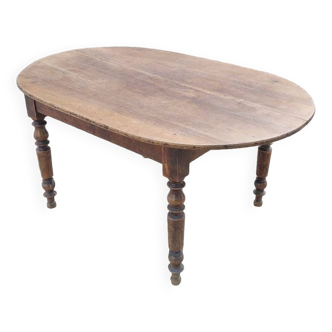 Oval Burgundy Farm Table in solid oak 19th