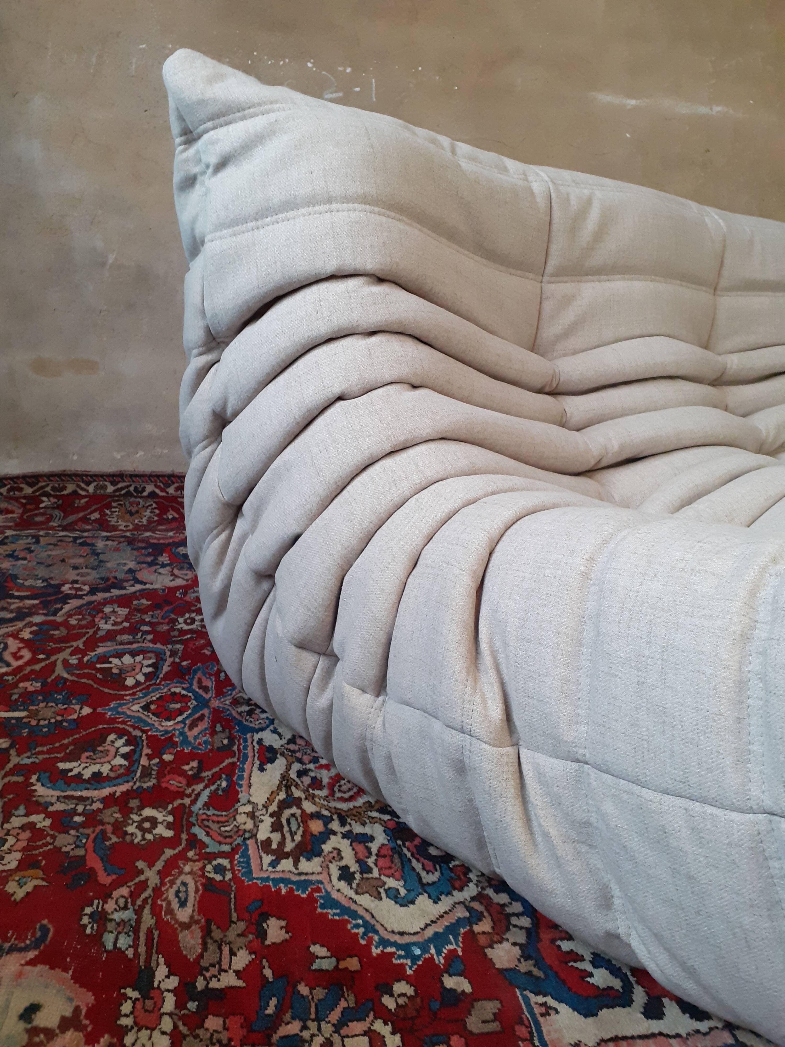 Togo beige wool bench by Michel Ducaroy