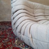 Togo beige wool bench by Michel Ducaroy