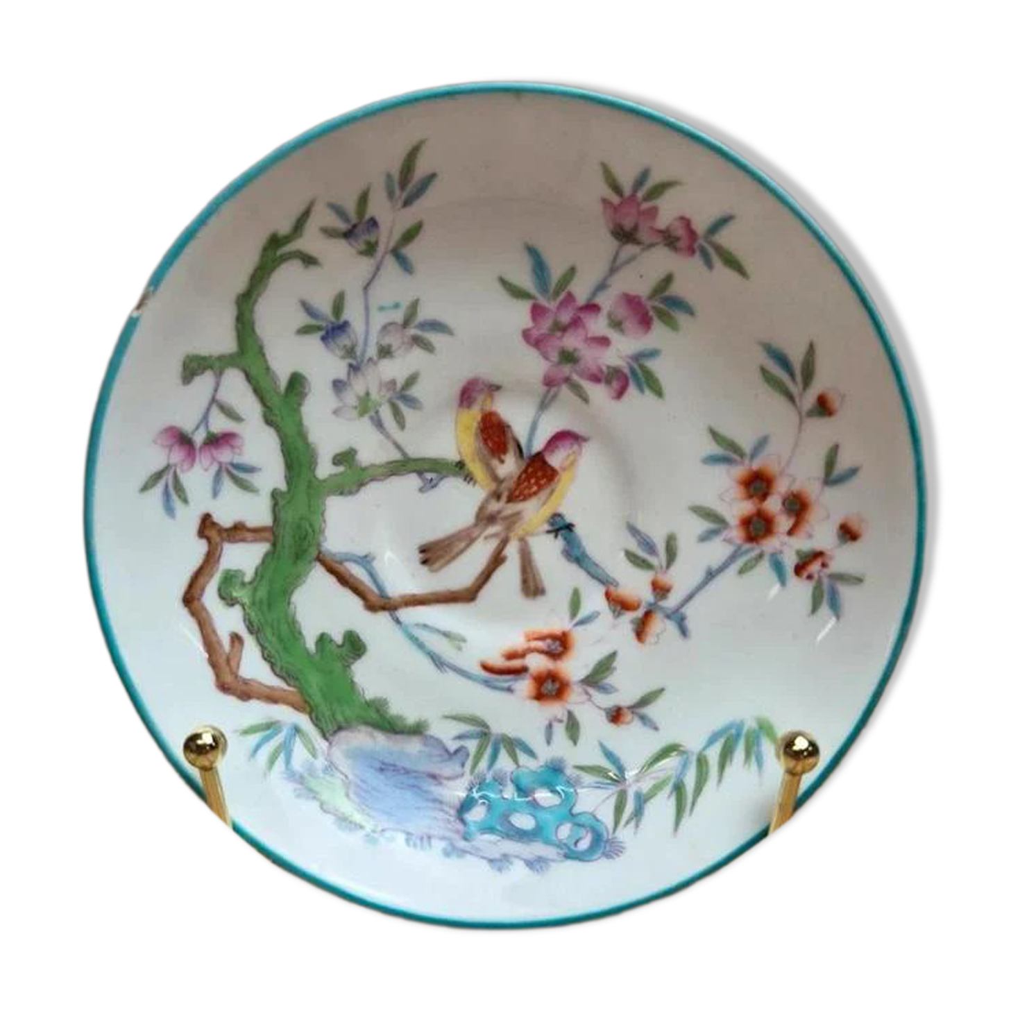 Antique Minton English Porcelain saucer – bird and flowering branch design – Chinese style