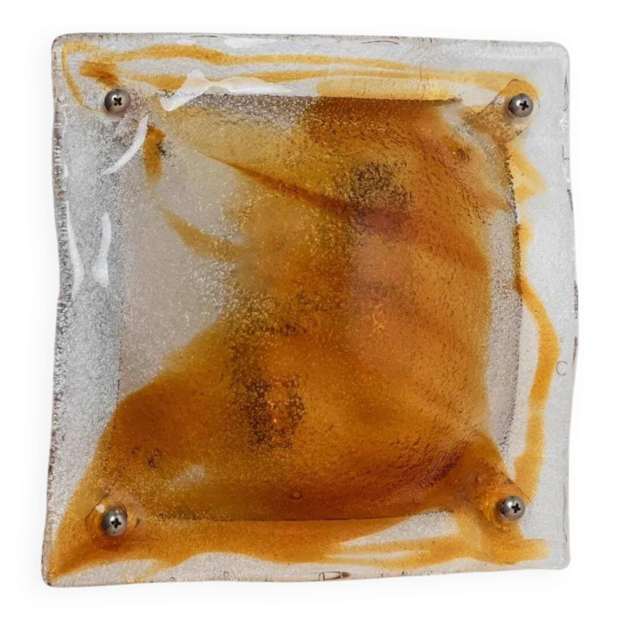 Vintage Murano Glass Wall Lamp - Clear Glass with Orange Striations, Italian Design, 1970s Wall Sconce