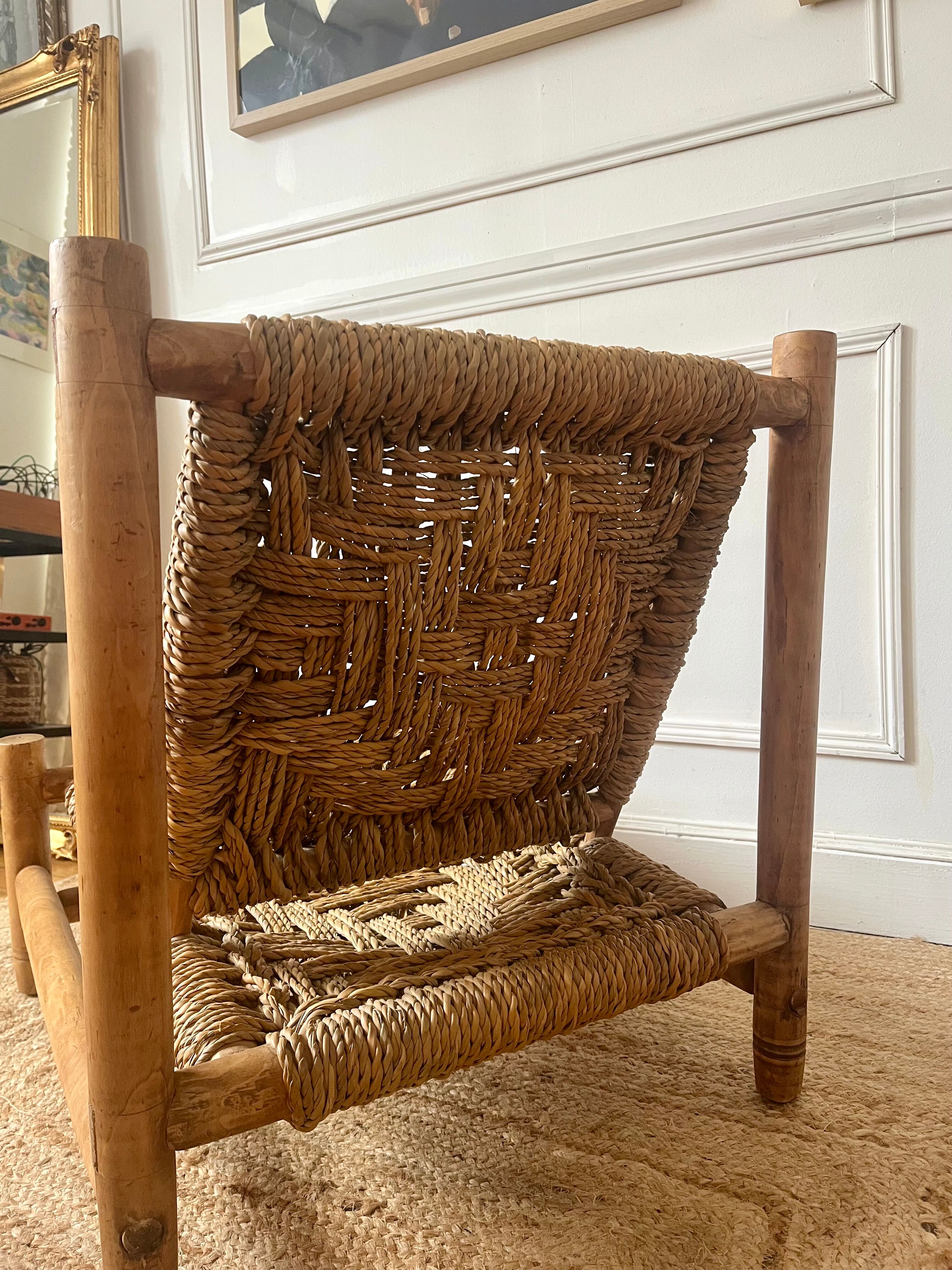 Wood and rope armchair by Audoux and Minnet from the 1950s.