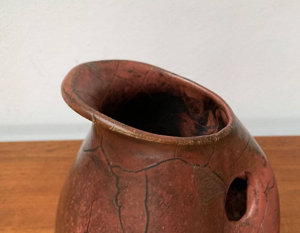 Cruche carafe en poterie de studio allemande Art déco avec trou de poignée par Paul Dresler pour Töpferei Grootenburg, années 1940