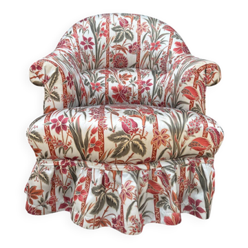 Antique floral satin armchair