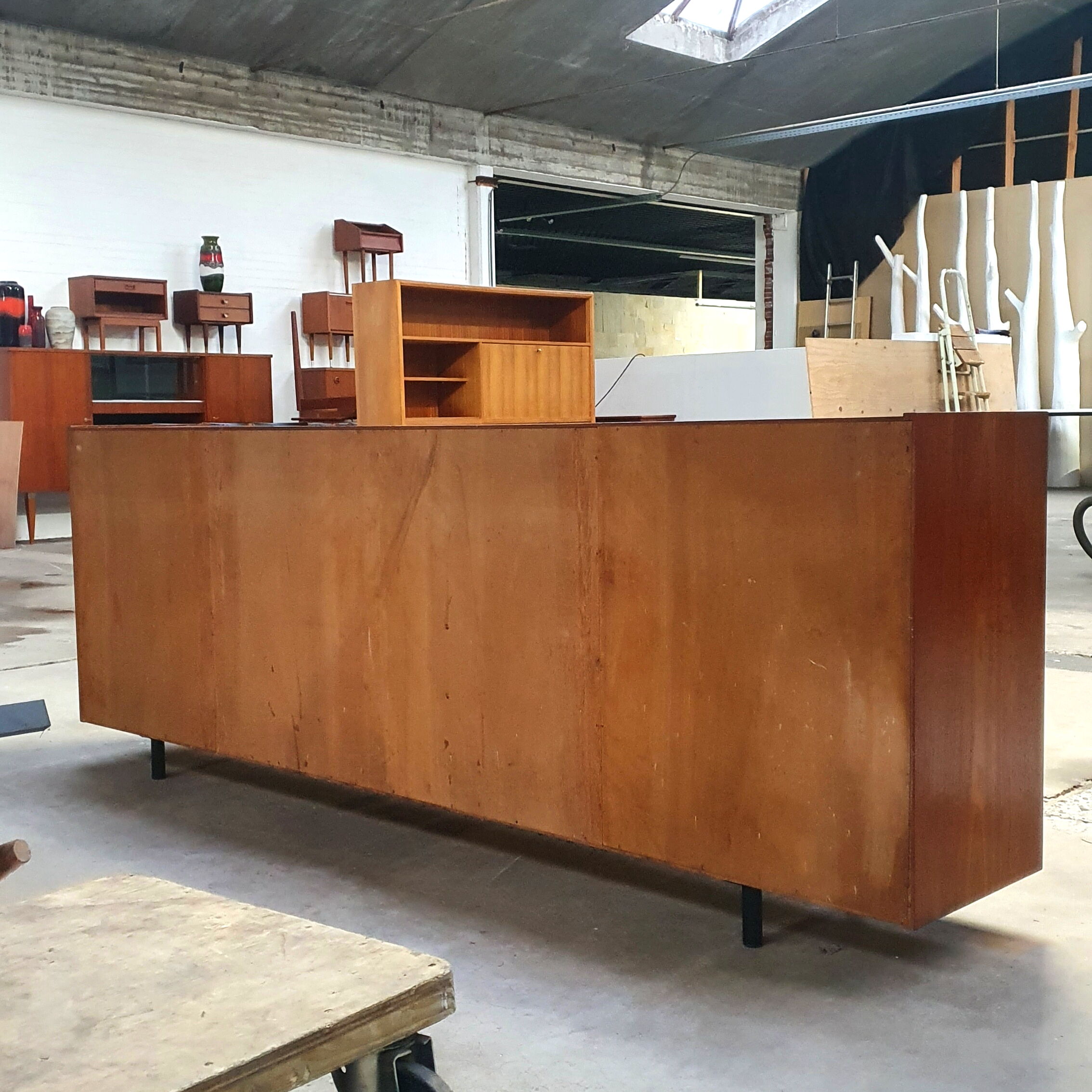 Vintage mid century modern sideboard cabinet made of teak with 4 doors, 1960s