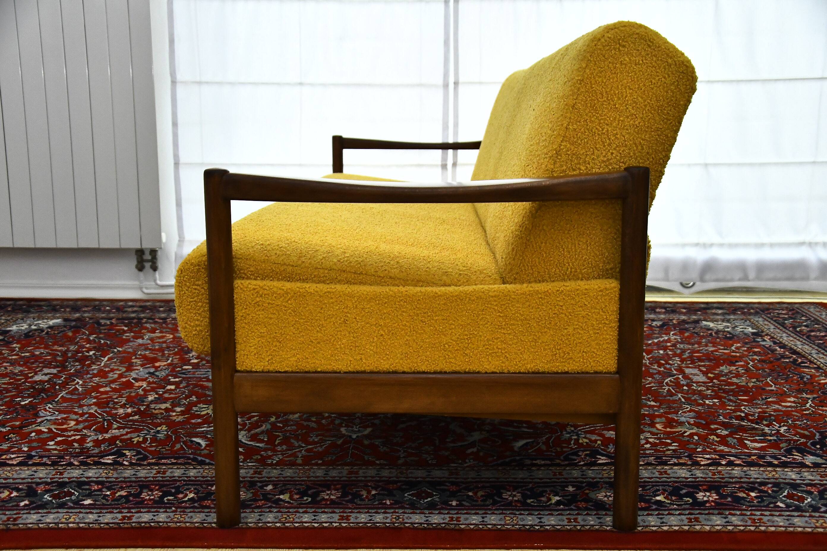 Scandinavian-style yellow boucle sofa with folding function, 1960s