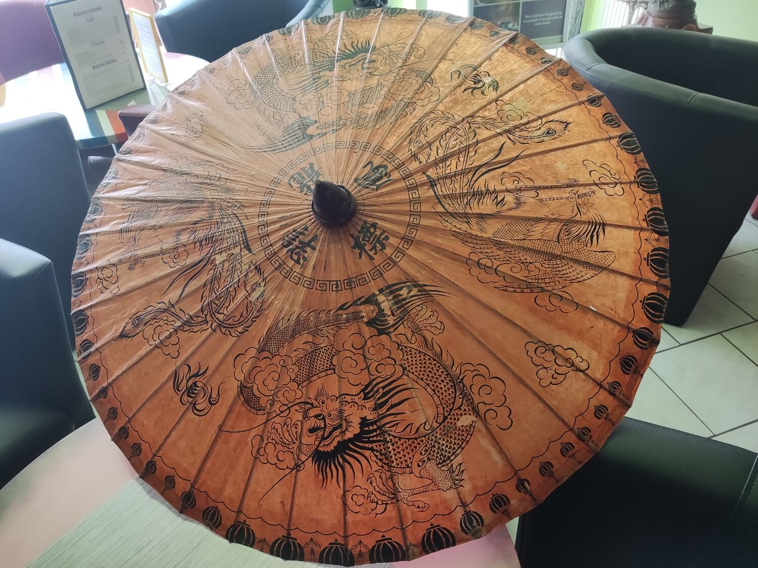 Asian paper and rattan umbrella