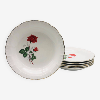 6 assiettes creuses « digoin sarreguemines » décor roses.
