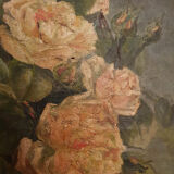 Oil On Ancient Canvas Bouquet De Roses