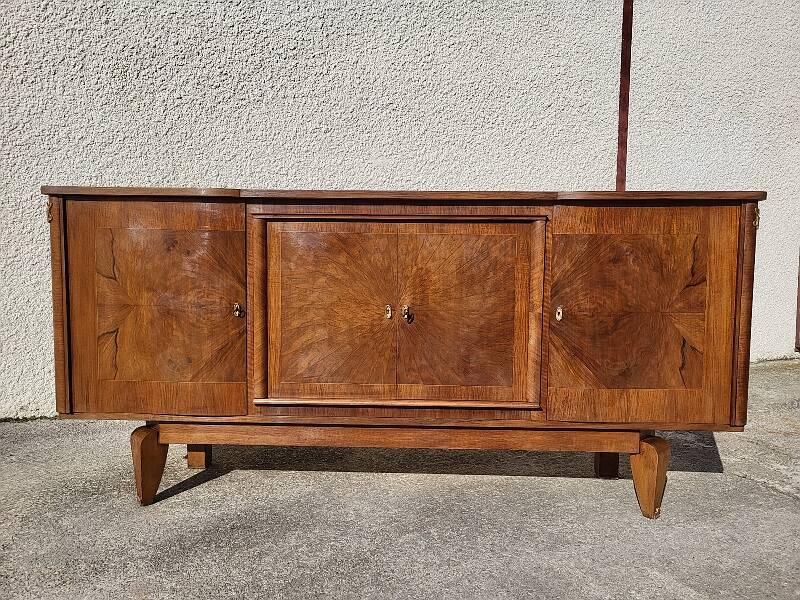 Art deco marquetry 4-door sideboard in walnut from the 1950s