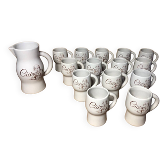 Old cider beer service claude paci vallauris ceramic pitcher & mugs #a512