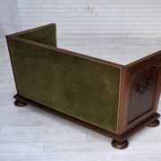 1950s, Danish 2-seater sofa, original green furniture velour, oak wood.