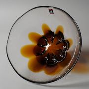 Humppila Finland Amber Art Glass Bowl, MCM Petal Sunburst Design, 1970s.