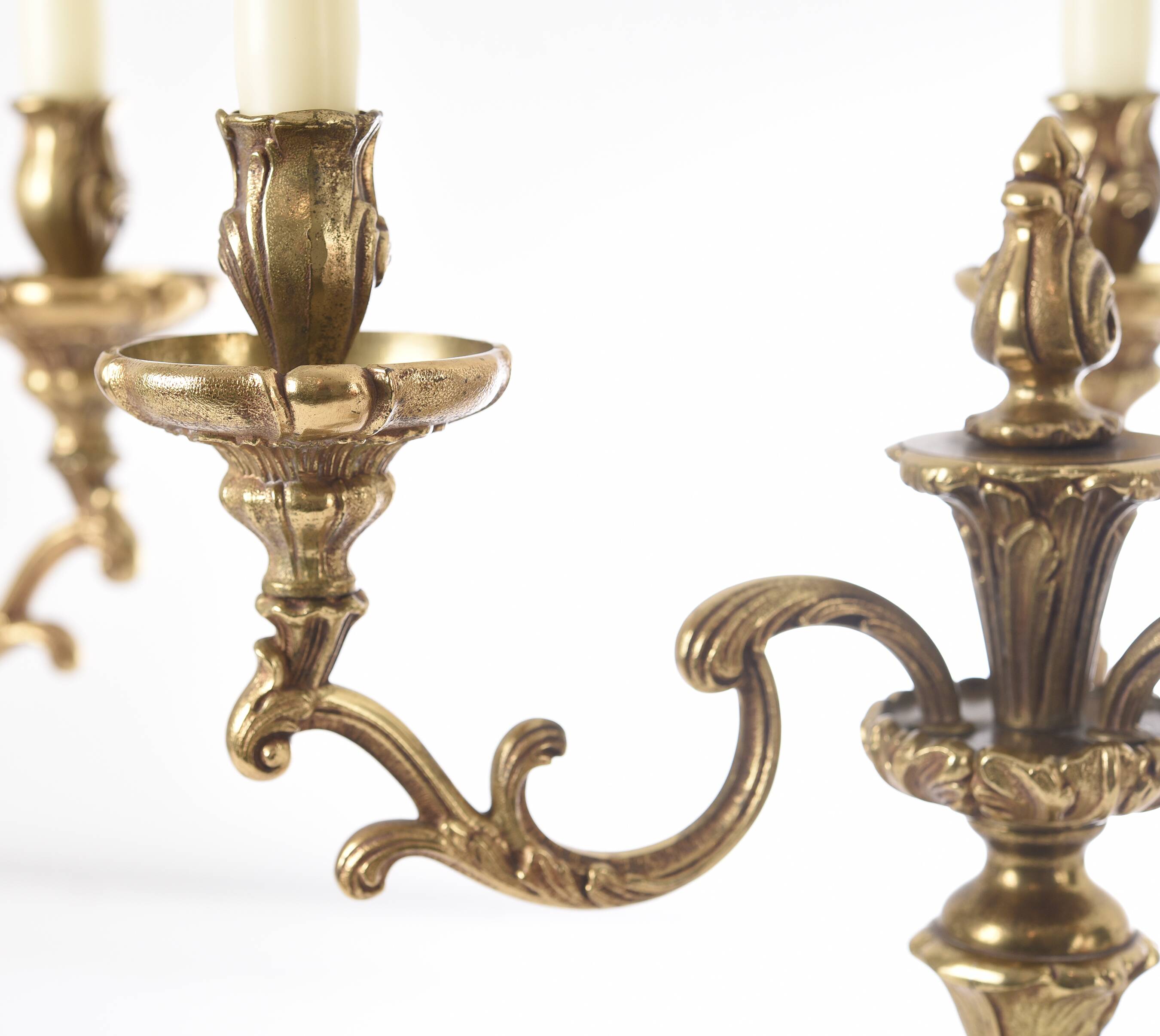 Pair of antique 6-arm bronze candelabras, 19th century