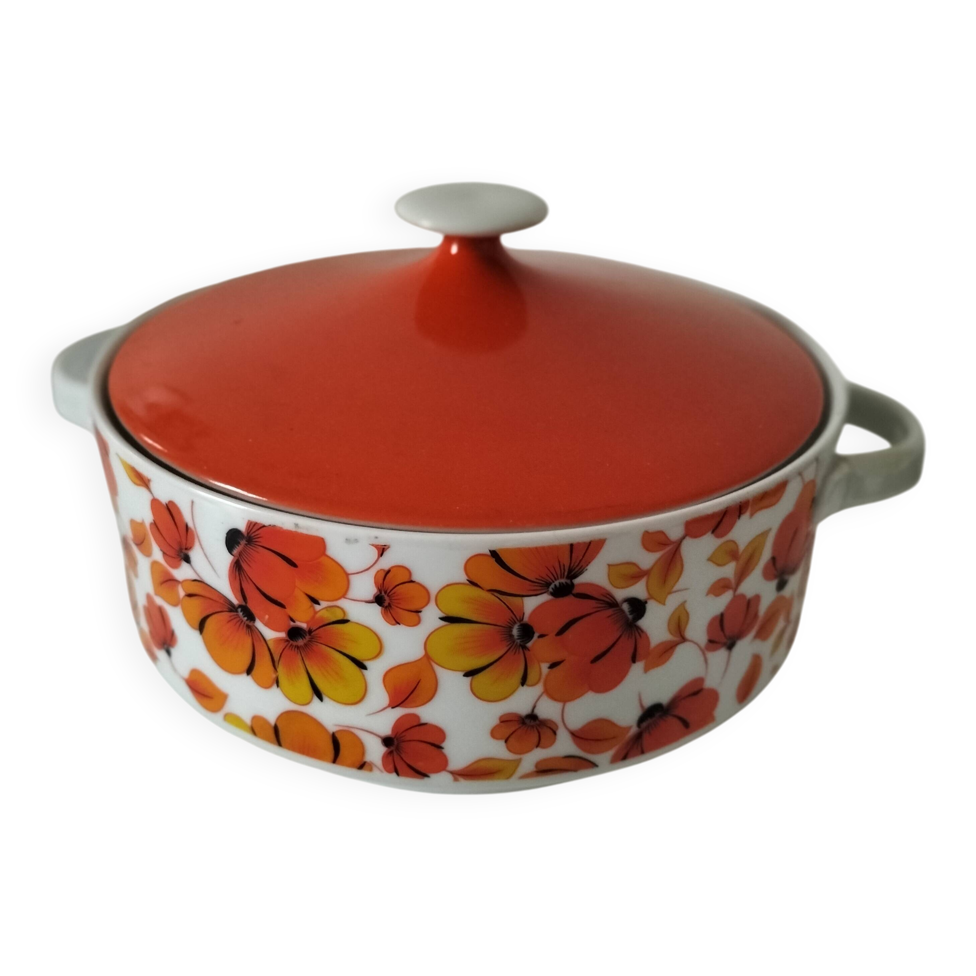 Vintage Wunsiedel Bavaria soup tureen – 70s orange pop flowers