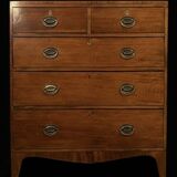 George III English Commode in Mahogany and Burl, Stretcher Feet – 19th Century