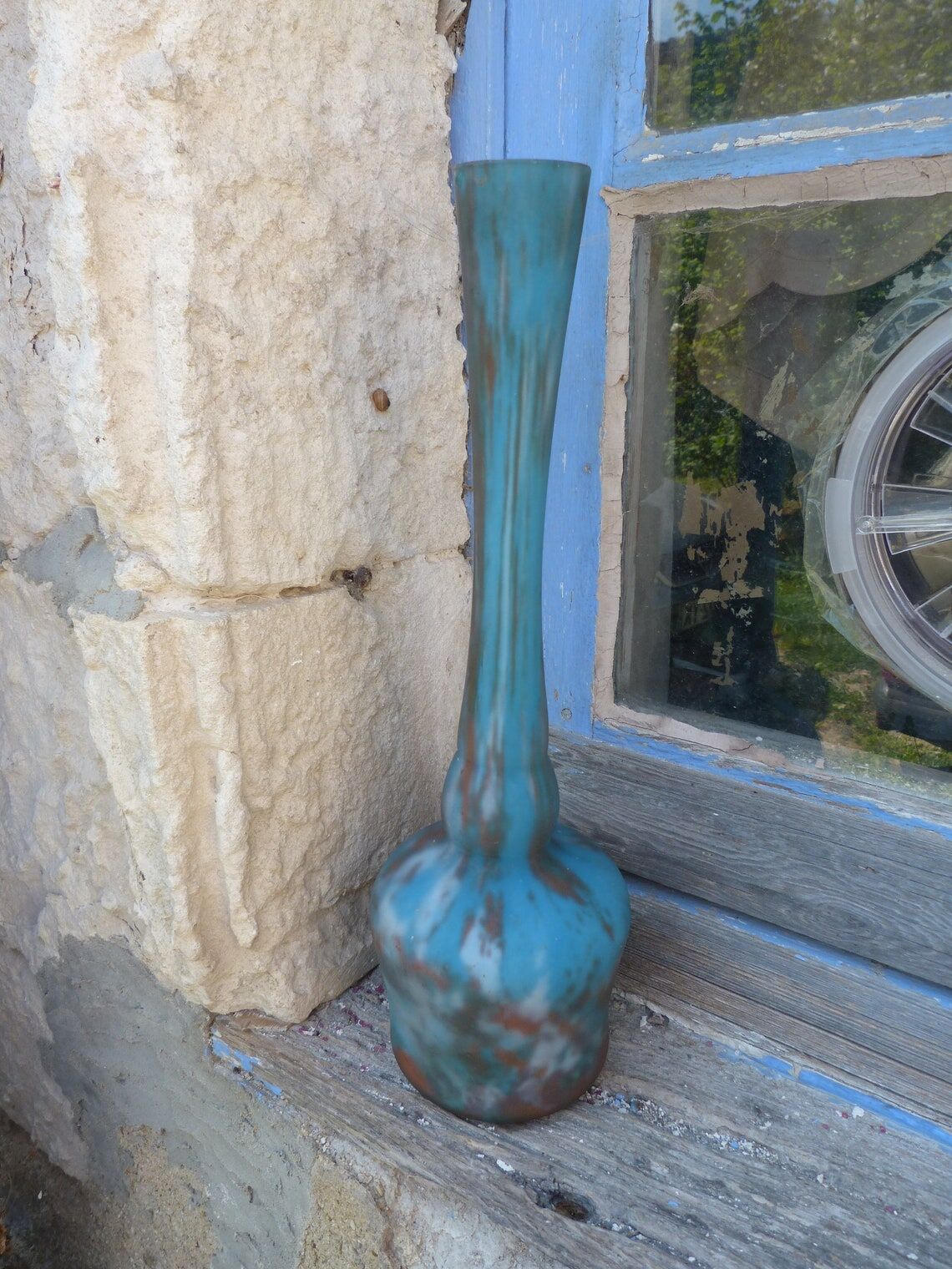 Art Nouveau vase in marbled Soliflore glass paste signed Jouvray