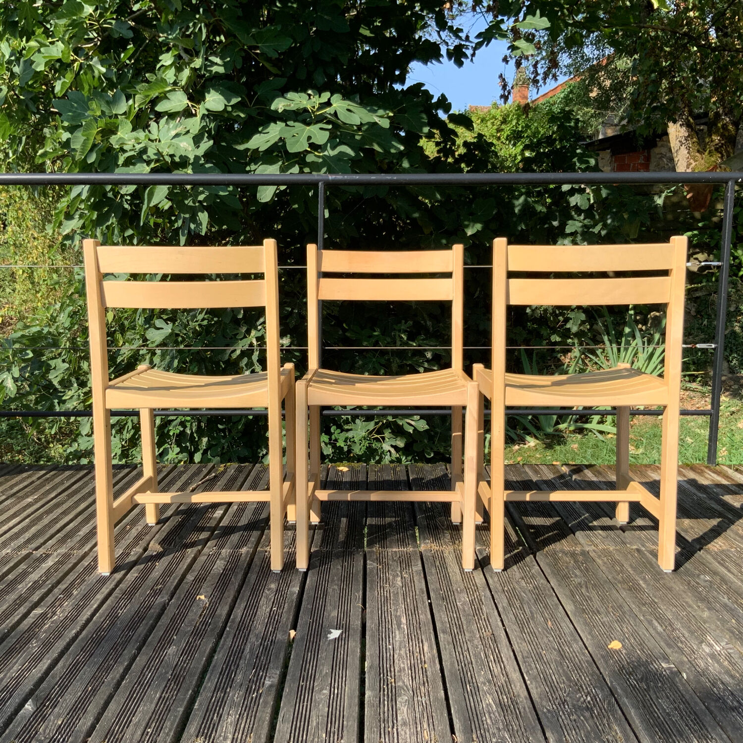 Solid beech chairs André Sornay