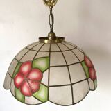 Vintage mother-of-pearl and brass flower pendant light