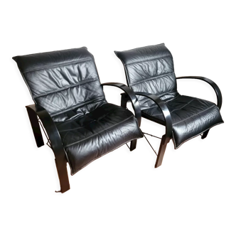 Pair of leather armchairs Polhem, Tord Björklund, Ikea