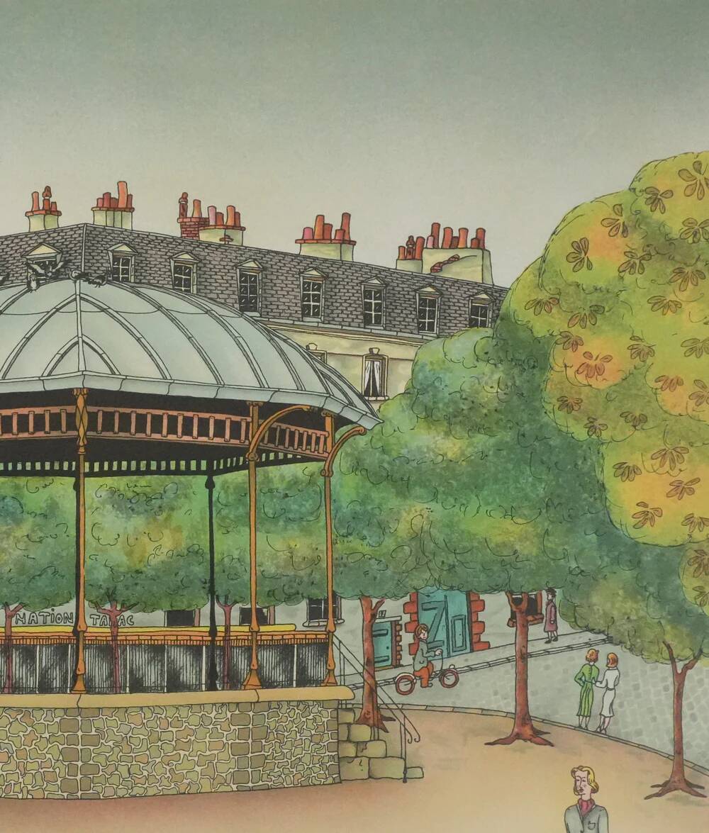Bernard Vercruyce: The Park Kiosk, original signed lithograph