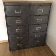 Ronéo industrial 10 flap storage unit with wooden and metal buttons