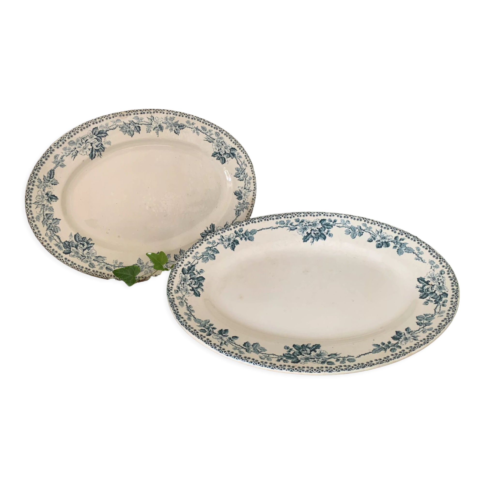 Pair of antique oval earthenware dishes from Choisy-le-Roi
