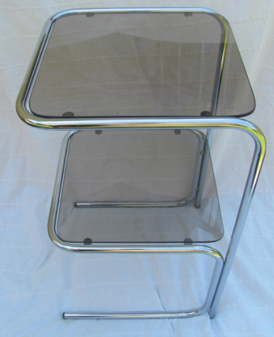 Bedside table or shelf double smoked glass and stainless steel tubes