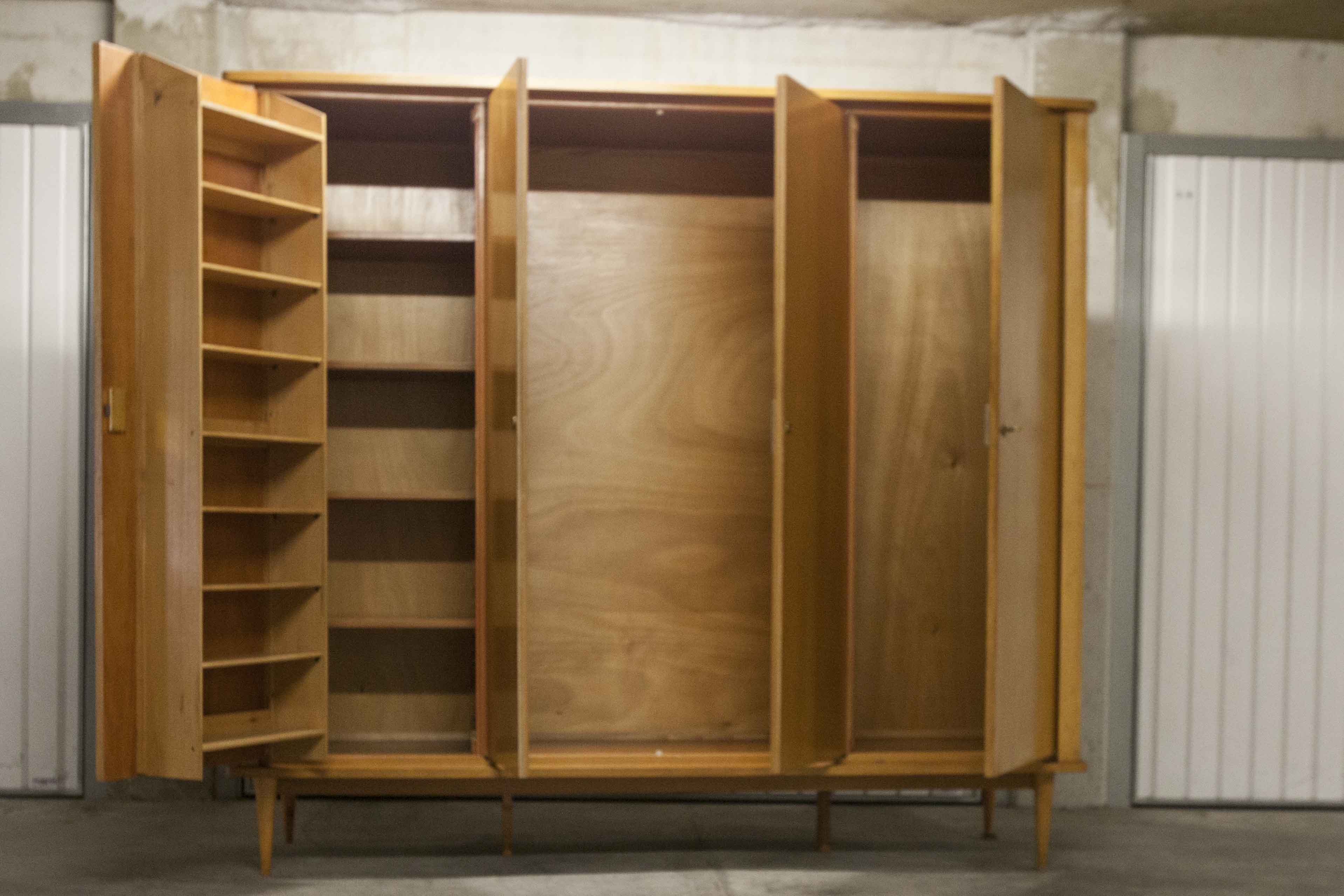 Scandinavian wardrobe 1960 honey color 4 doors L 205 cm