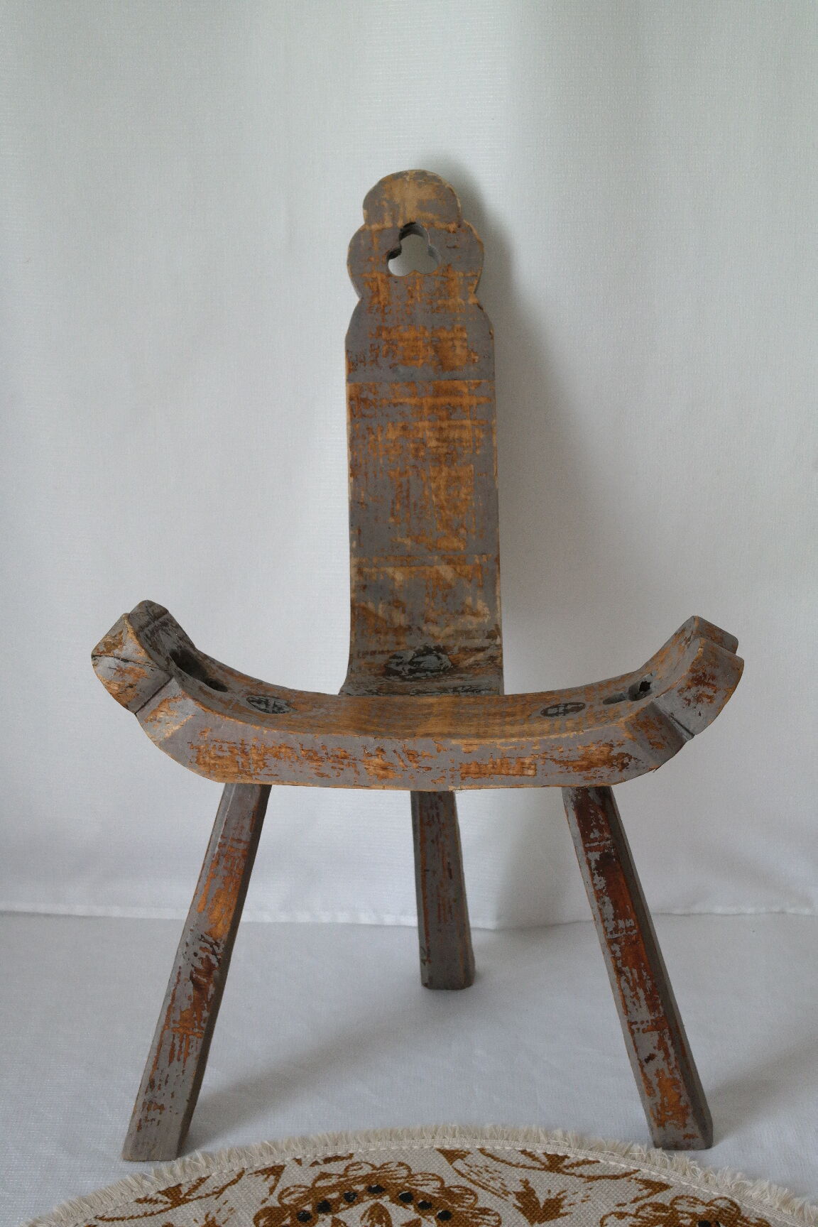 Brutalist wooden chair tripod XXth