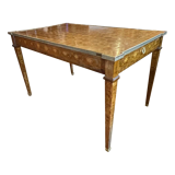 Louis XVI Directoire desk table richly inlaid, brass belt and 2 drawers, 19th century