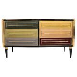 Mid Century Solid Wood And Colored Glass Bar Furniture, Italy 1950's