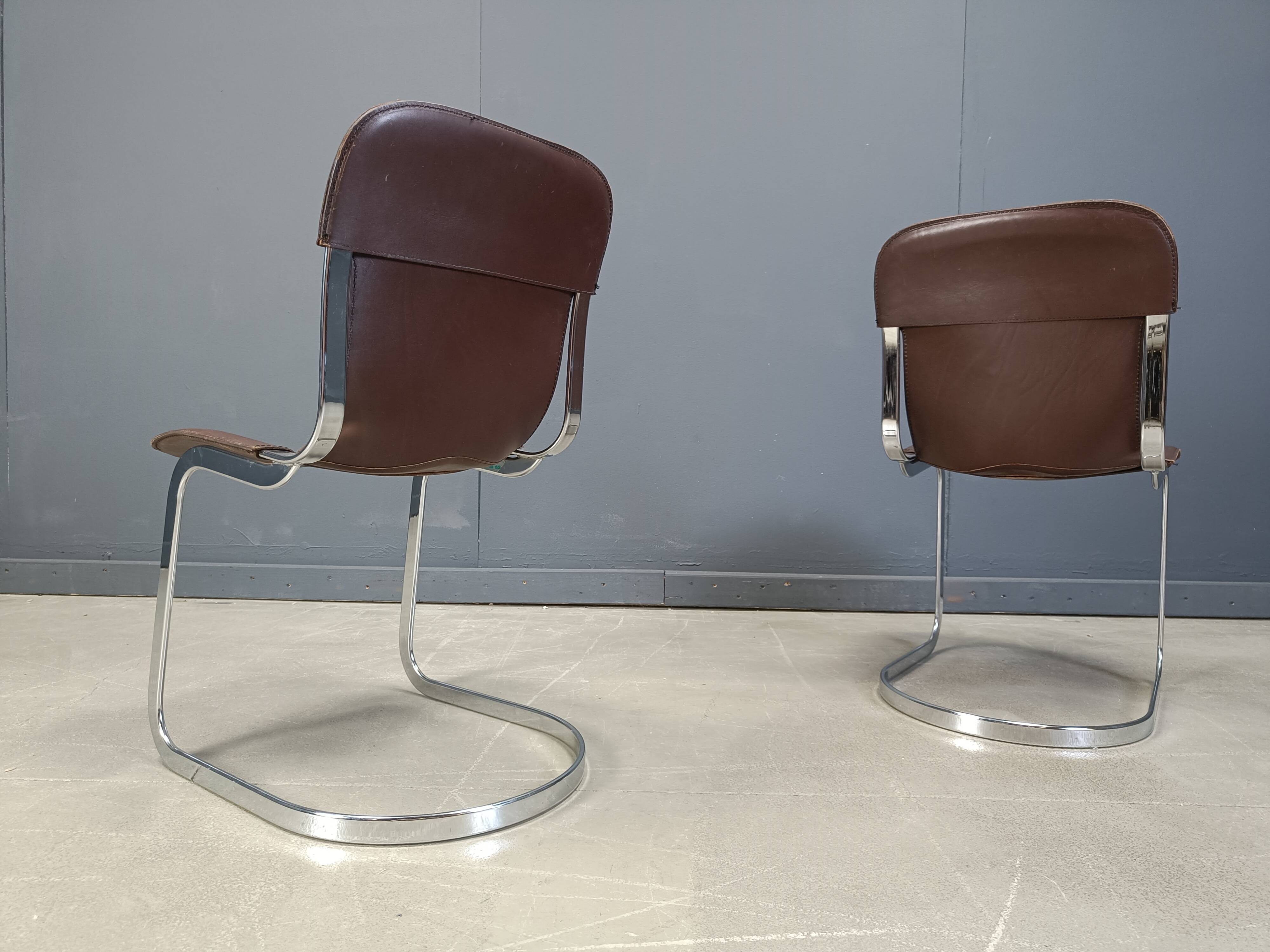 Vintage leather and chrome dining chairs by Cidue, 1970s