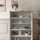 Vintage library in oak veneer, pearl grey interior, metal legs.