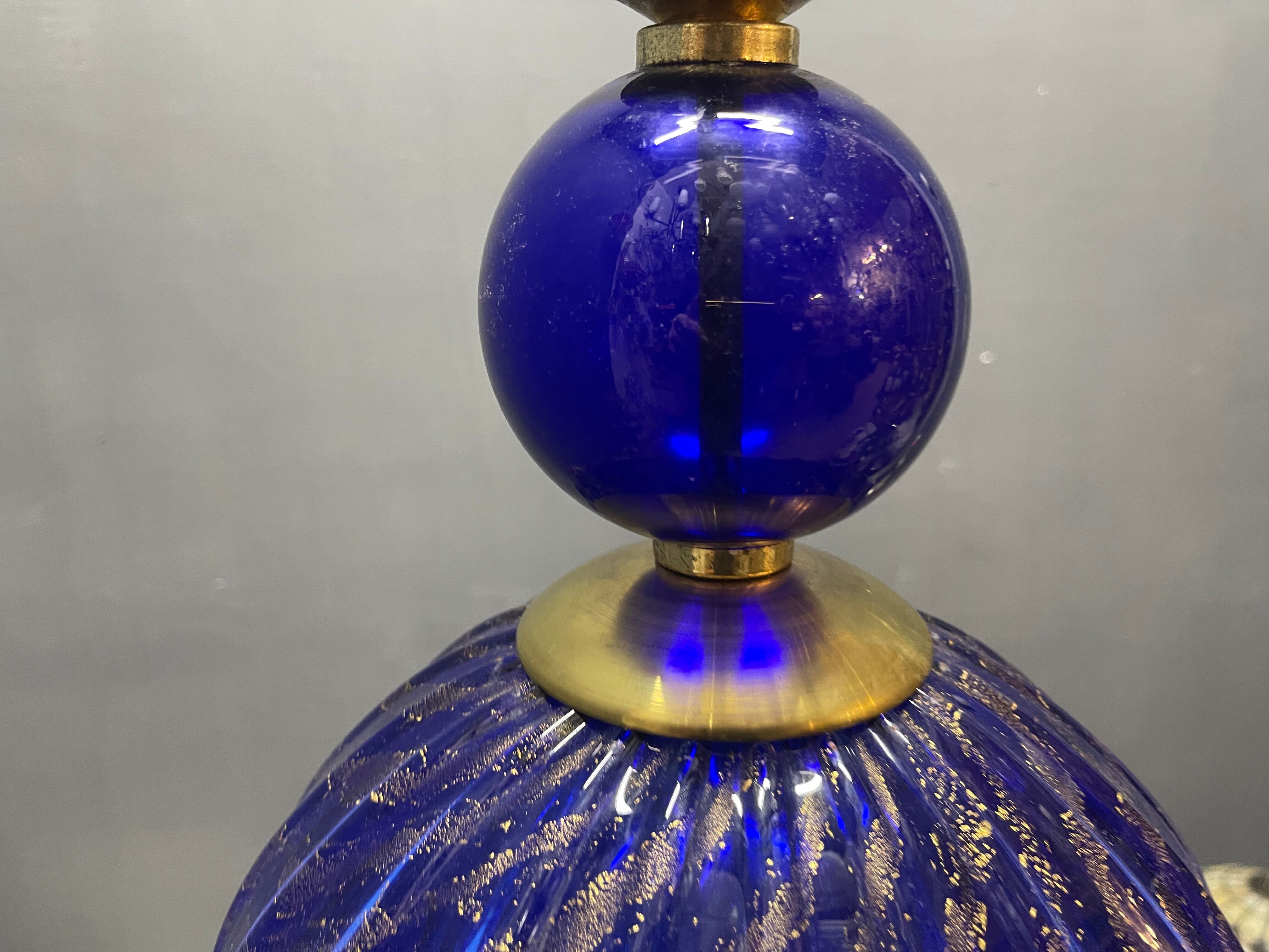 Lustre en verre de Murano bleu cobalt vintage, Italie, années 1980.