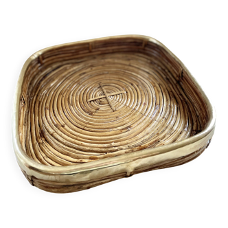 Rattan tray with brass rim
