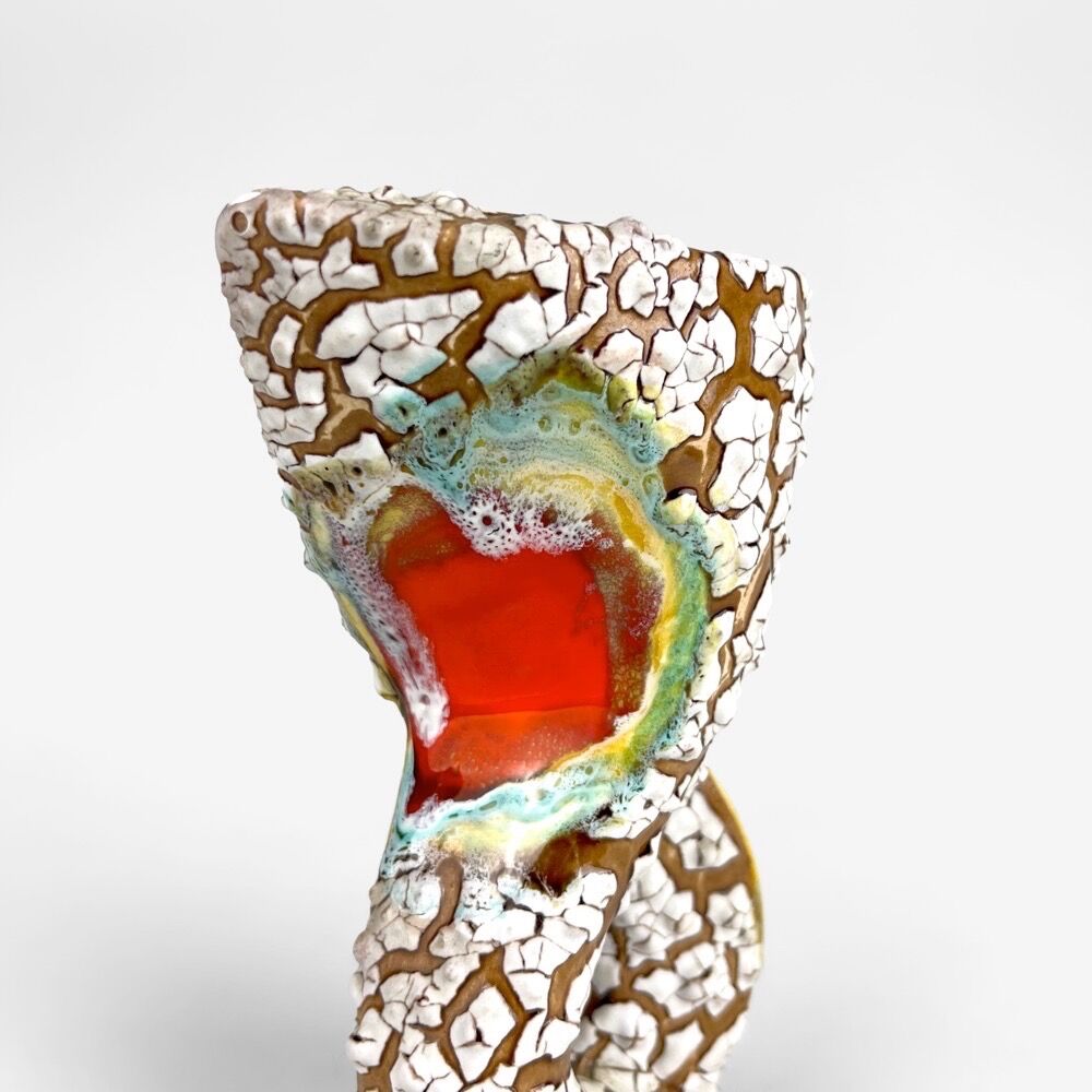 Pair of ceramic vases cracked and flamed Vallauris 70s