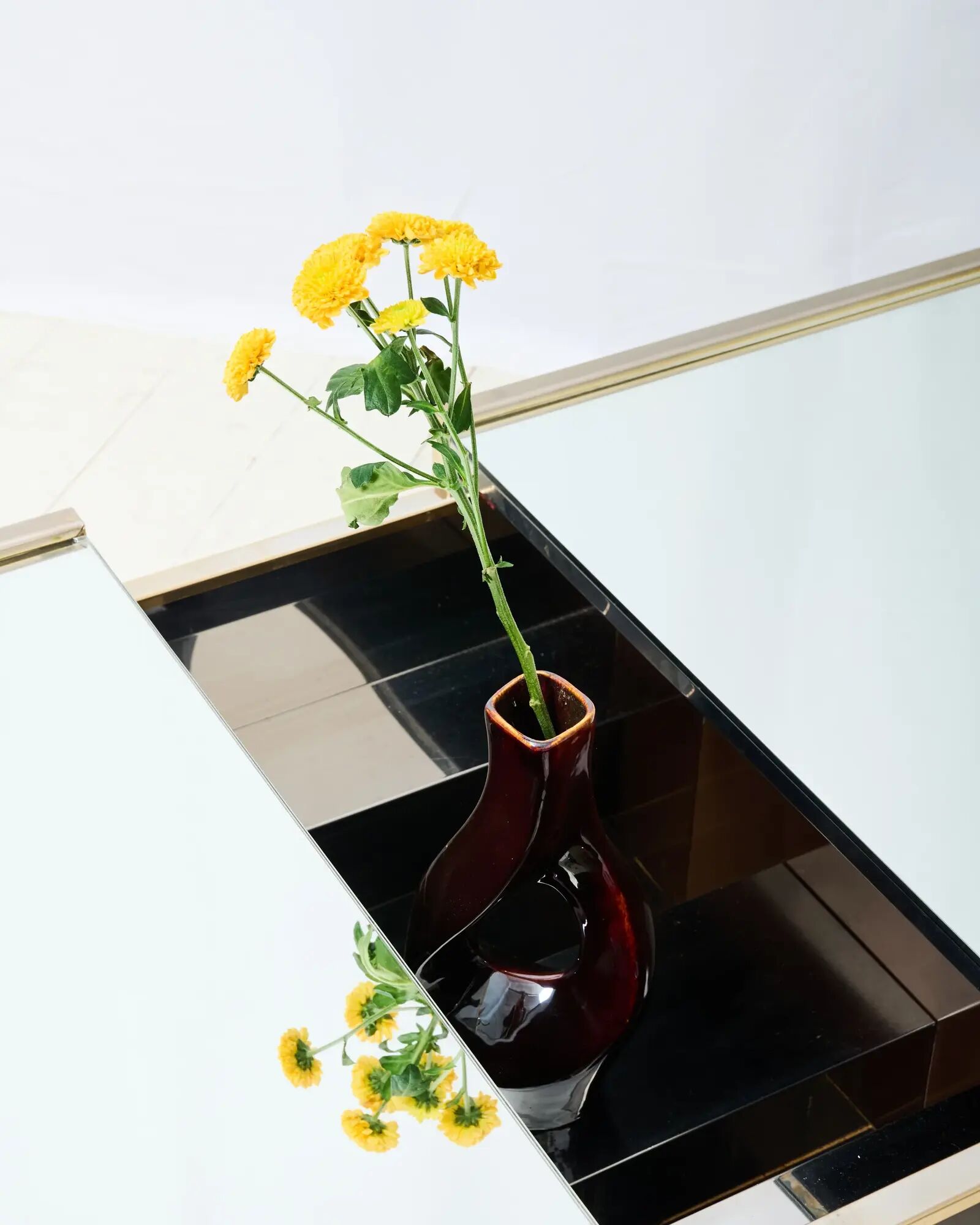 Table basse bar miroir et marron, Willy Rizzo, Cidue, 1970s