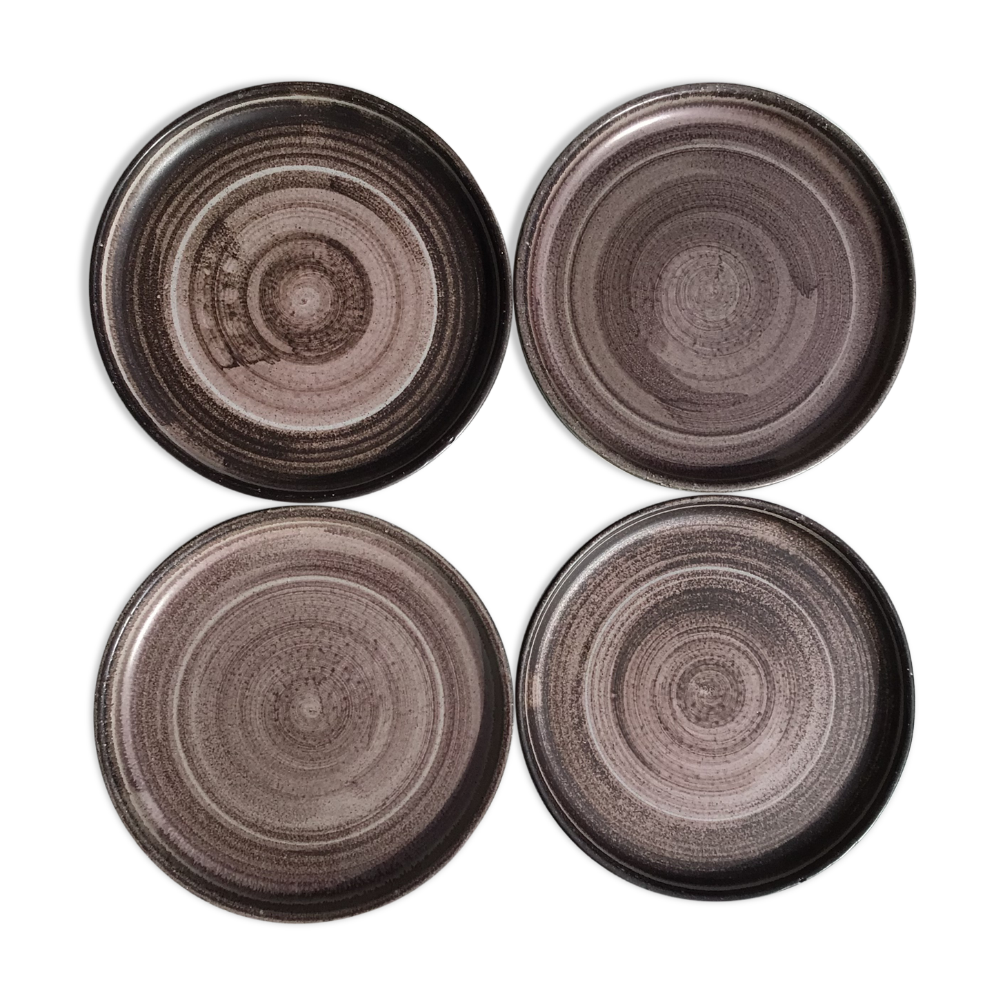 4 assiettes dessert grès artisanal grès brun rose