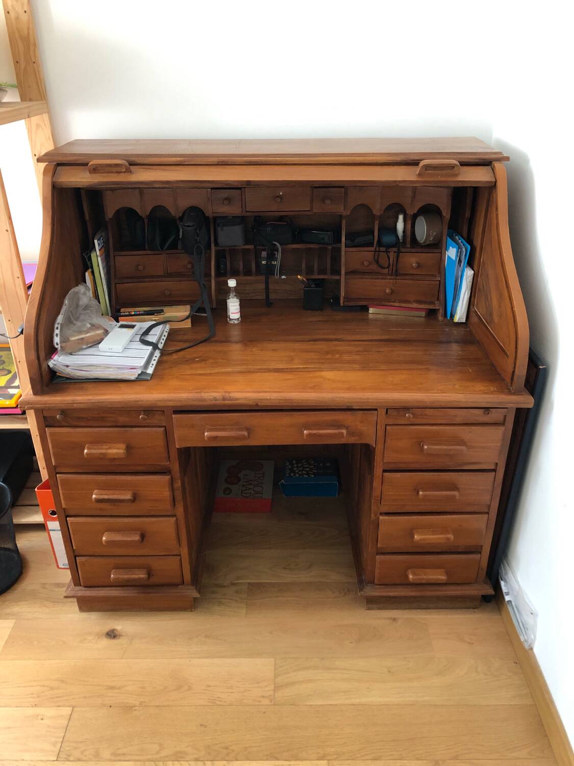 American desk with curtain and secretary