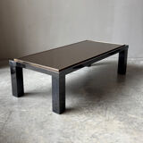 Large Belgochrom coffee table in gold and smoked glass.