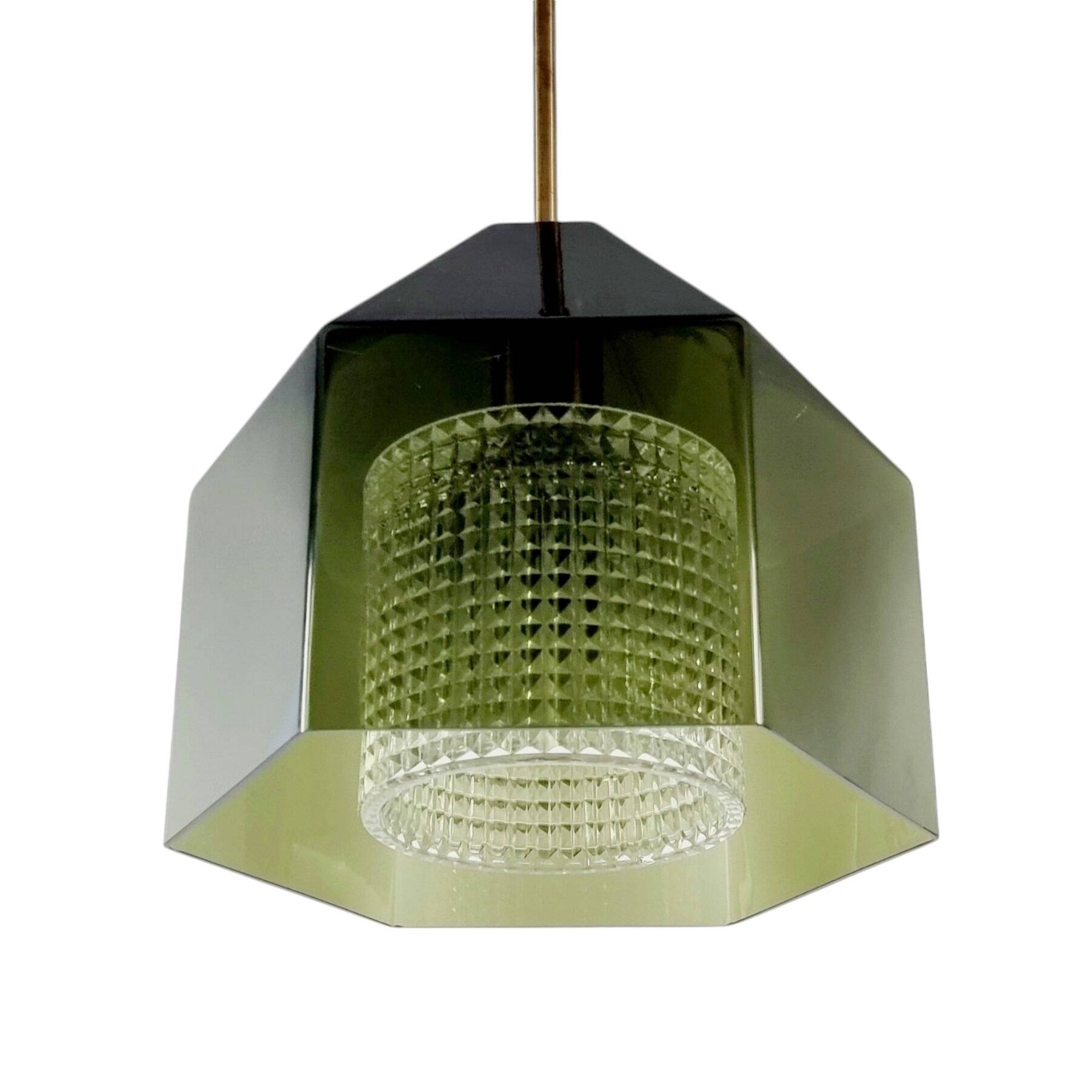 Mid-Century Scandinavian Glass & Brass Ceiling Light by C. Fagerlund, 1960s