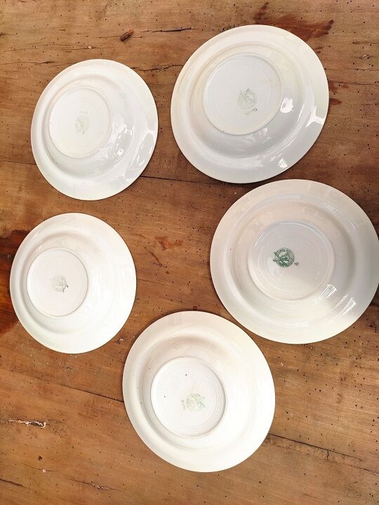 Plates Hollows Moulin des loups Service Tablecloth green lot 5 Old Vintage