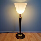 Large Art Deco Mazda lamp in wood, brass, and white opaline, 1930.